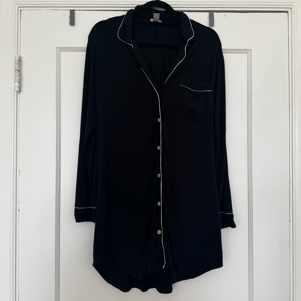 Eberjey Black Pajama Shirt with Classic Piping